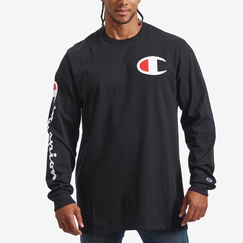 Champion Men's Heritage Big C Long Sleeve Sweatshirt In Navy Size M